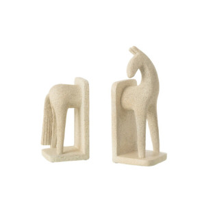SET 2 FERMALIBRI CAVALLO IN PASTA DI CERAMICA BEIGE (21x10x15,5cm)
