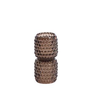 PORTA T-LIGHT CON BASE IN VETRO BOLLATO MARRONE SCURO (Ã˜9x16 cm)