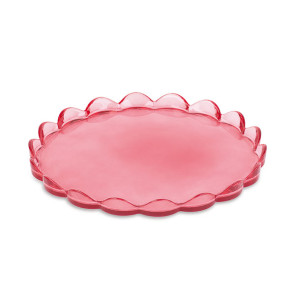 VASSOIO ROTONDO CON BORDO IN VETRO ROSA (d.25cm)