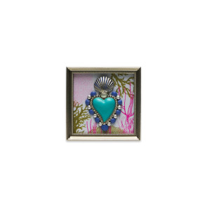 CORNICE QUADRATA IN LEGNO ARGENTO CON SFONDO MARINO E CUORE SACRO (13x13cm)