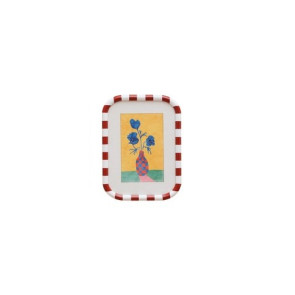 QUADRETTO CON CORNICE IN CERAMICA BIANCA/ROSSA INTERNO FIORI BLU (30x40cm)