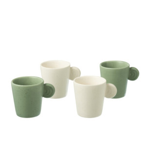 SET 4 TAZZINE DA CAFFE' IN CERAMICA VERDE/BIANCA (8x6x6,5cm)