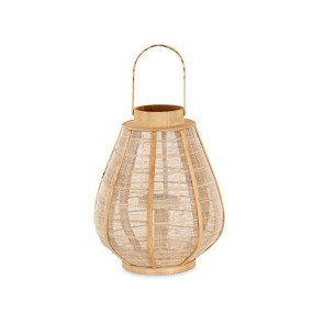 LANTERNA OVALE IN LINO SABBIA CON VETRO (Ã˜28x h.36cm)