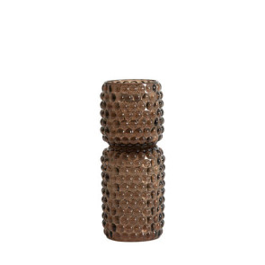 PORTA T-LIGHT IN VETRO BOLLATO CON BASE MARRONE SCURO (Ã˜9x20,5 cm)