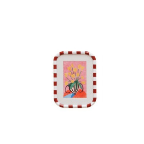 QUADRETTO CON CORNICE IN CERAMICA BIANCA/ROSSA INTERNO FIORI GIALLI (30x40cm)