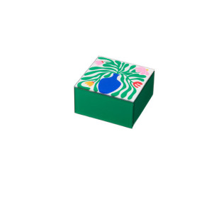 PORTAGIOIE QUADRATO IN VETRO CON DECORO FLOREALE VERDE (12x12x6.5h)