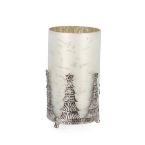 PORTA CANDELA IN VETRO BIANCO OPACO (h.18.5cm)