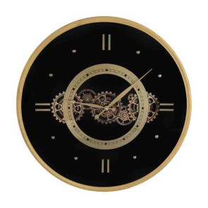 OROLOGIO ROTONDO DA PARETE IN METALLO ORO E NERO CON INGRANAGGIO (60x60cm)