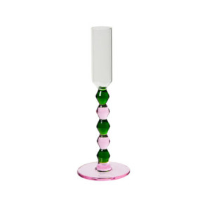 CANDELIERE IN VETRO BOROSILICATO ROSA E SMERALDO (h.18cm)