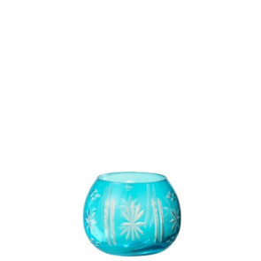 PORTA T-LIGHT ROTONDO IN VETRO TURCHESE (diam.9x6,5cm)