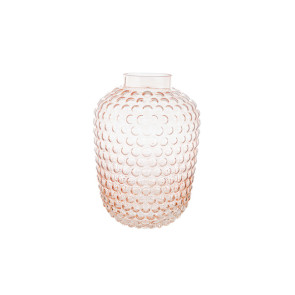 VASO IN VETRO ROSA CON RILIEVI TONDI (18x18xh.25cm)