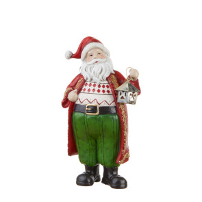 DECORAZIONI DA APPOGGIO- BABBO NATALE PICCOLO IN RESINA CON DETTAGLI ROSSO/VERDE  (13x9,5x22h)
