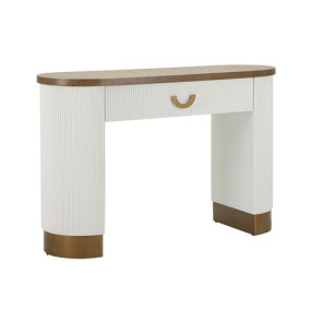 CONSOLLE TOLOSA CON CASSETTO CENTRALE, IN LEGNO DI FRASSINO, BIANCO CON PIANO IN COLOR LEGNO (121x40x78cm)