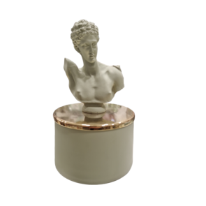 CANDELA ELI GRANDE TAPPO IN ORO CON BUSTO HERMES IN RESINA VERDE SALVIA (10,5xh.17cm)