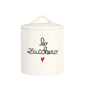 BARATTOLO ROTONDO IN GRES BIANCO CON SCRITTA 'LO ZUCCHERO' (12x17cm)