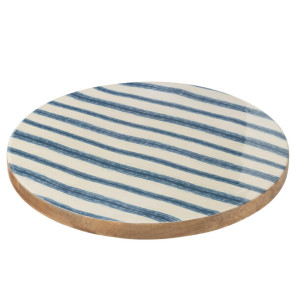 Vassoio Girevole Rotondo Righe Legno Di Mango Blu/Bianco (diam.45,5x5cm)