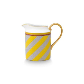 LATTIERA IN PORCELLANA SOTTILE DI ALTA QUALITÃ  IN GIALLO CON DECORI ORO-260ml