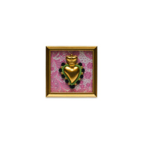 CORNICE QUADRATA IN LEGNO ORO CON DECORO CUORE SACRO (13x13cm)