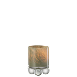 PORTA T-LIGHT SU SFERE IN VETRO VERDE (10,5x10,5x14cm)