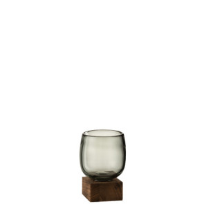 Vaso + Piede Alto Vetro/Legno Marrone Small/Grigio 10X10X14