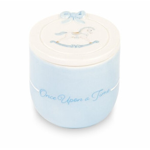 CANDELA IN CERAMICA CON CAVALLINO AZZURRO CON SCATOLA (d.6xh.6cm)