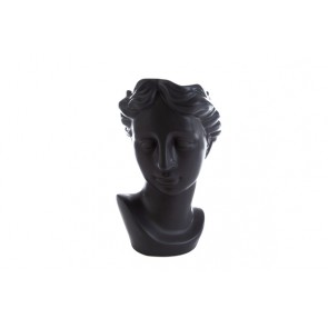 Vaso testa donna porcellana nero (22,5x19,5xh.31 cm)