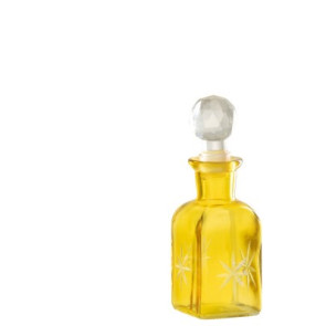 BOTTIGLIA DECORATIVA +TAPPO IN VETRO GIALLO (12x12x4,5cm)