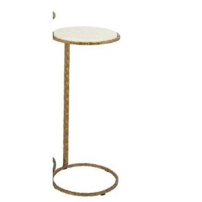 TAVOLINETTO ROTONDO CON BASE IN FERRO ORO ANTICO E PIANO IN MARMO BIANCO (31x31x62cm)
