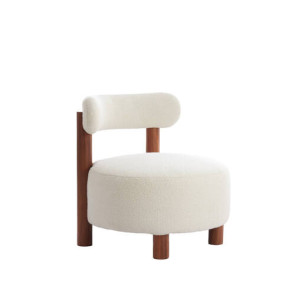 POLTRONA CON STRUTTURA IN LEGNO DI ACACIA E SEDUTA IN TESSUTO EFFETTO BOUCLE' CREMA (74x74cm)