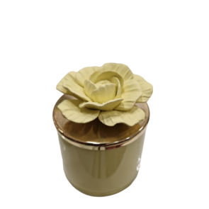 CANDELA ELI PICCOLA LIMONE CON TAPPO ORO E FIORE IN CERAMICA LIMONE (7xh.9,5cm)