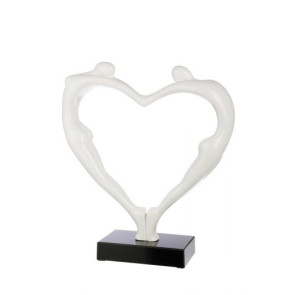 SCULTURA CUORE, COPPIA IN CUORE, BIANCA CON BASE IN MARMO NERO (15x49x55h)