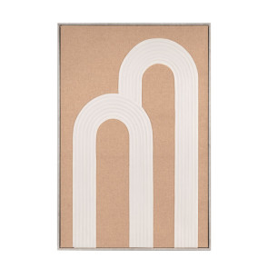 QUADRO CON CORNICE IN LEGNO CON DECORAZIONE ASTRATTA IN RILIEVO BIANCA SU SFONDO NATURALE (80x120cm)