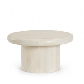 TAVOLINO ROTONDO BASSO IN LEGNO DI MANGO NATURALE, RIVESTIMENTO IN NITROCELLULOSA (Ã˜75a - 40h)
