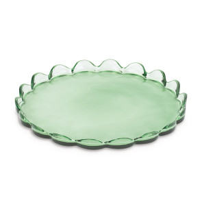 VASSOIO ROTONDO CON BORDO IN VETRO VERDE (d.25cm)