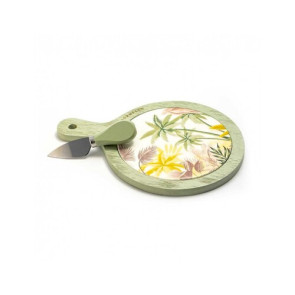 TAGLIERE IN CERAMICA/LEGNO CON COLTELLINO LINEA TROPICAL (27x19x3,5cm)