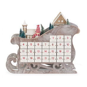 CALENDARIO DELL'AVVENTO SLITTA IN LEGNO CON LED (40x8x33cm)