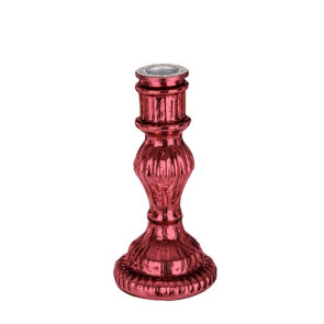 PORTACANDELA GLIMMER IN VETRO ROSSO LUCIDO (7.5X7.5X16.5cm)