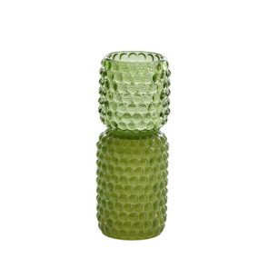 PORTA T-LIGHT IN VETRO BOLLATO CON BASE VERDE (Ã˜9x20,5 cm)