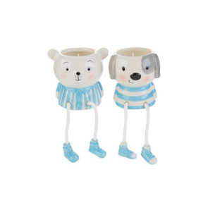 CANDELA ANIMALETTO IN PORCELLANA CELESTE 2 MODELLI ASSORTITI (7,5x7,5xh.8,5cm) C/SHOPPER 13693
