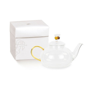 TEIERA IN PORCELLANA LUCIDA BIANCA CON DECORO APE (550ml-18xh.11cm)- CON SCATOLA