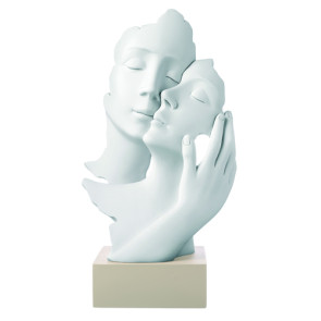 SCULTURA FACE MANO CON BASE NOCCIOLA IN MARMORINO (h.17cm)