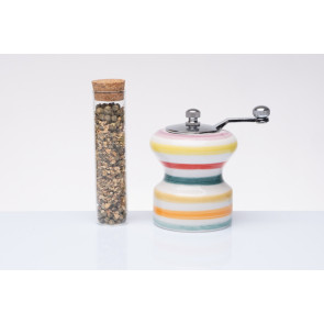 MACINAPEPE IN CERAMICA COLORATA RIGATO MULTICOLOR CON PROVETTA DI PEPE (h.9cm)
