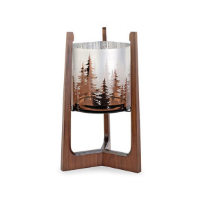 PORTACANDELA DECORAZIONE BOSCO CON BASE IN LEGNO (25,5xh.43,5cm)