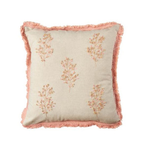 CUSCINO QUADRATO IN COTONE CON APPLICAZIONI E RICAMI STILE MODERN COUNTRY (45x45cm)