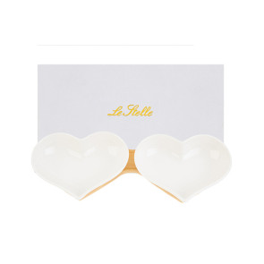 SET 2 CIOTOLE CUORE IN PORCELLANA BIANCA CON PIANO IN LEGNO (25.5x10.5xh.4cm)CON ASTUCCIO