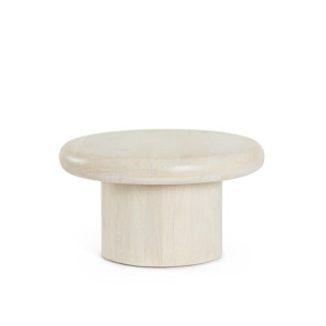 TAVOLINO ROTONDO BASSO IN LEGNO DI MANGO NATURALE, RIVESTIMENTO IN NITROCELLULOSA (Ã˜60a - 33h)