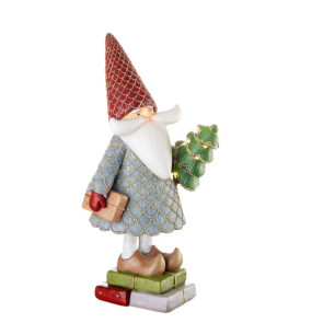 DECORAZIONE DA APPOGGIO- BABBO NATALE IN PIEDI CON BASE PACCHI REGALO CON ALBERO LED (15x17xh.35cm)