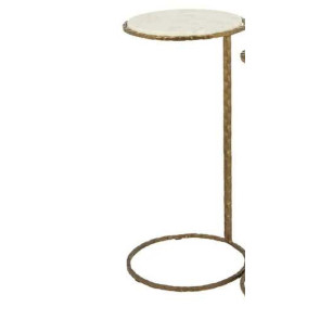 TAVOLINETTO ROTONDO CON BASE IN FERRO ORO ANTICO E PIANO IN MARMO BIANCO (25x25x56cm)