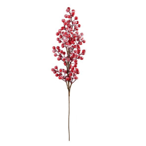 FIORI DELLE FESTE- RAMO CON BACCHE ROSSE GRANDI INNEVATO h.80cm