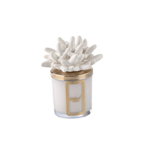 CANDELA PROFUMATA CON TAPPO ANEMONE IN CERAMICA DI CAPODIMONTE BIANCO (200g)